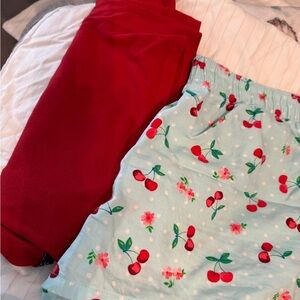 Cherry Print Women's Pajama Set - Red and Blue